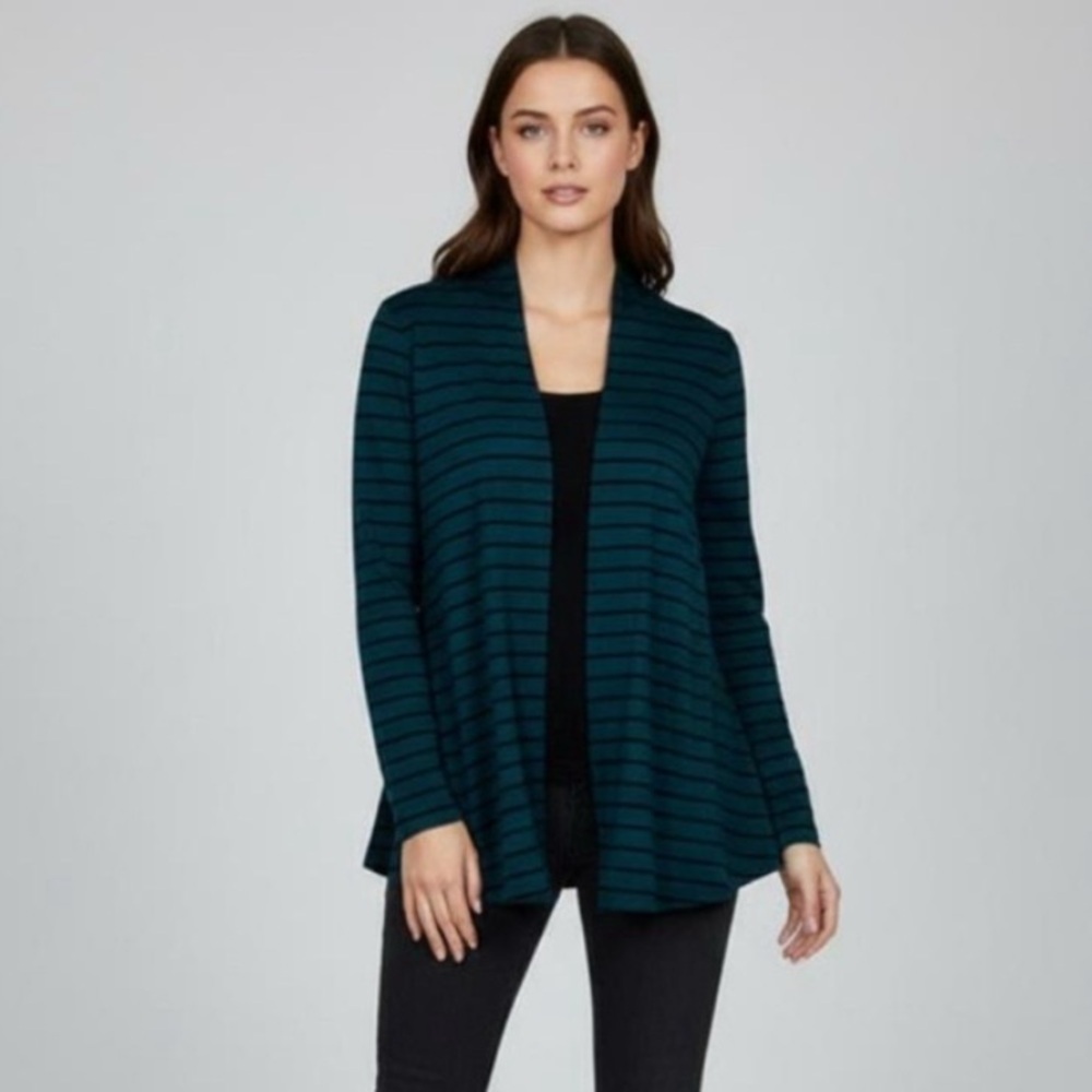 Soma Live Lounge Wear Open Front Lounge Cardigan Jacket Teal Green Stripe Sz XS